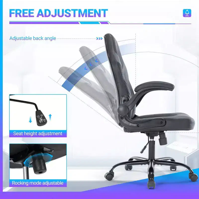 TUYOHW Silla giratoria de piel sintética con ruedas y respaldo entrecruzado en S, silla de oficina con soporte lumbar, silla de juego para oficina