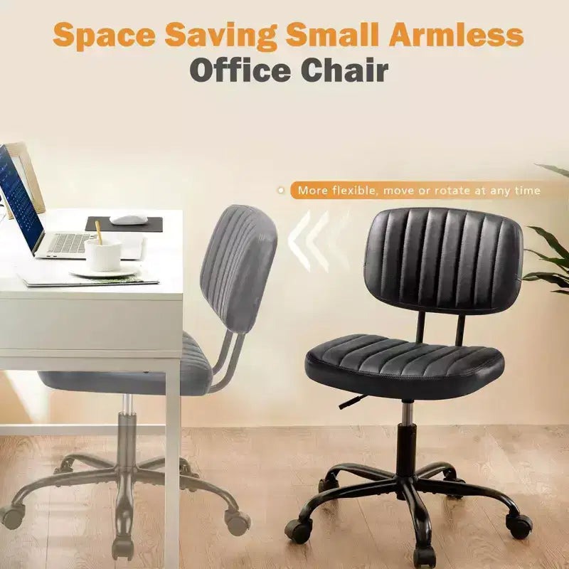 Silla TUYOHW giratoria de cuero sintético con ruedas, silla de oficina sin brazos con altura ajustable y soporte lumbar, silla de juego para oficina