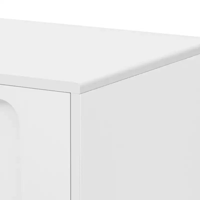 Modern TV Stand with Glass Door for 80 TV, Media Console Table with Storage, TV Storage Cabinet with Solid Wood Legs for Living room, White