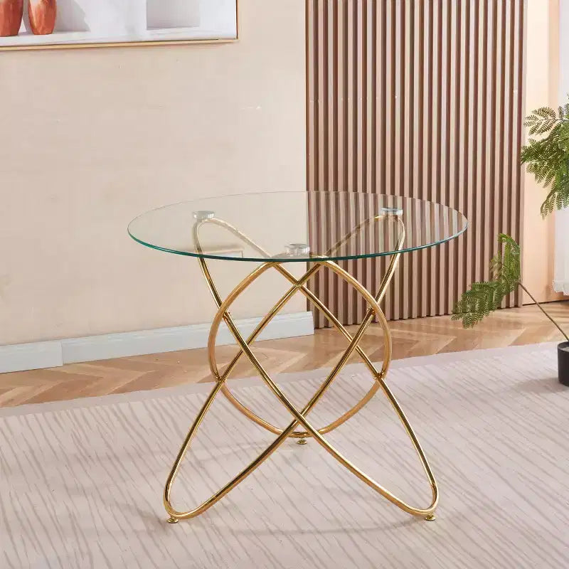 Sofa End Table with Metal Leg and Tempered Glass, Modern Space Saving Kitchen Table for Living Room Office Balcony