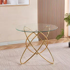 Sofa End Table with Metal Leg and Tempered Glass, Modern Space Saving Kitchen Table for Living Room Office Balcony