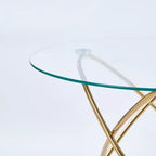 Sofa End Table with Metal Leg and Tempered Glass, Modern Space Saving Kitchen Table for Living Room Office Balcony