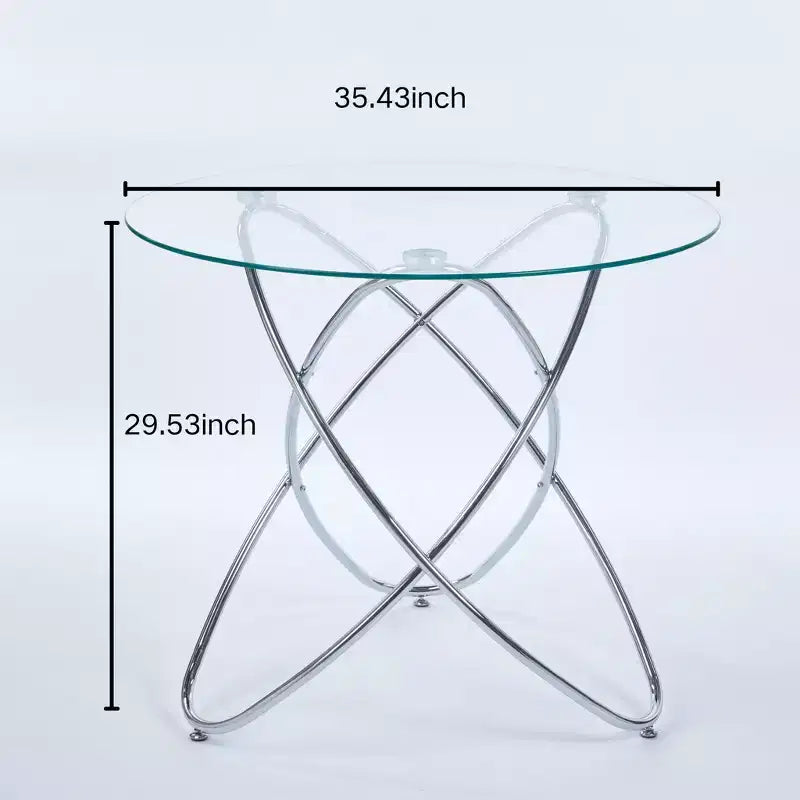 Sofa End Table with Metal Leg and Tempered Glass, Modern Space Saving Kitchen Table for Living Room Office Balcony
