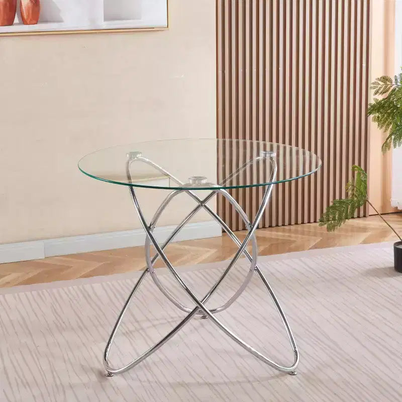 Sofa End Table with Metal Leg and Tempered Glass, Modern Space Saving Kitchen Table for Living Room Office Balcony