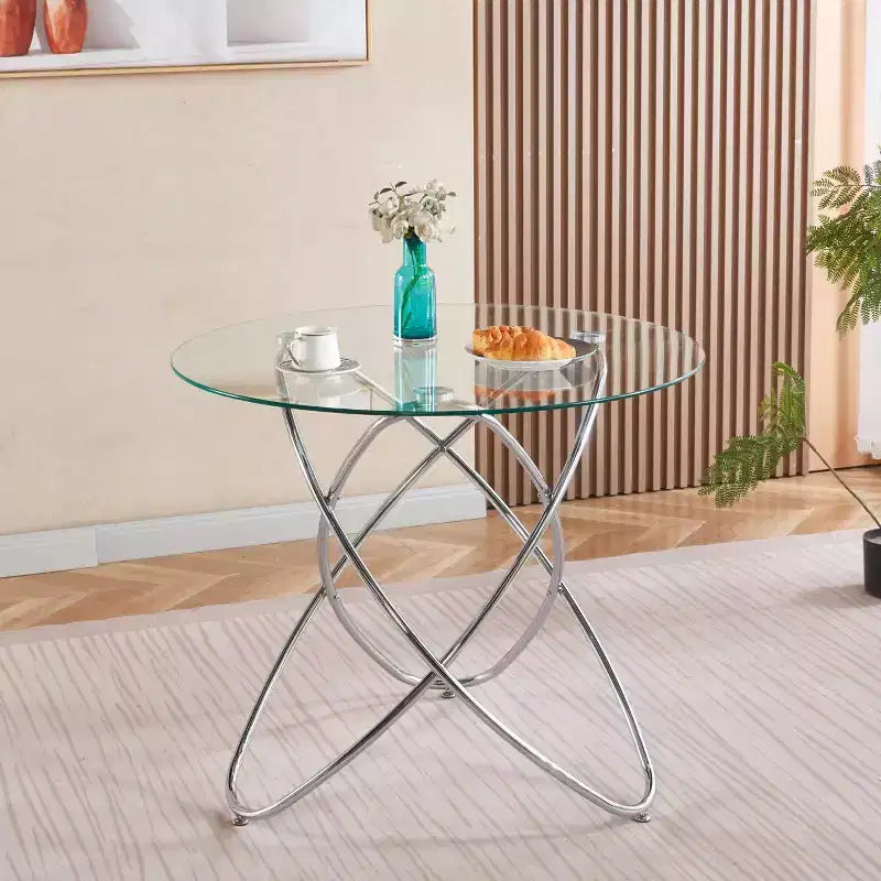 Sofa End Table with Metal Leg and Tempered Glass, Modern Space Saving Kitchen Table for Living Room Office Balcony