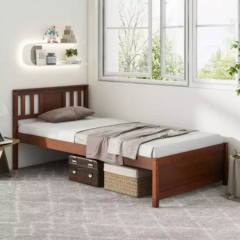 Costway Twin/Full/Queen Size Bed Frame w/ Headboard Wood Slat Support No Box Spring Needed