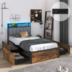 Costway LED Bed Frame Twin/Full/Queen Size w/ Charging Station Upholstered Headboard 4 Drawers