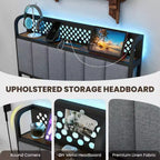 Costway LED Bed Frame Twin/Full/Queen Size w/ Charging Station Upholstered Headboard 4 Drawers
