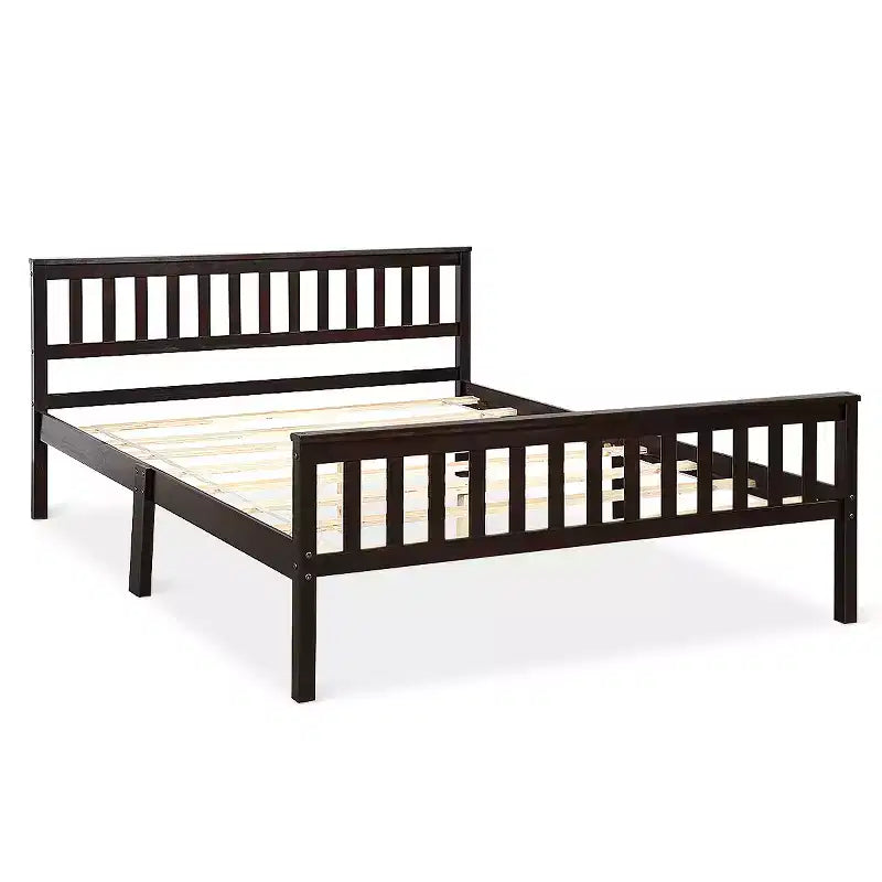 Costway Wood Bed Frame Wooden Slat Support Platform w/ Headboard Queen Size
