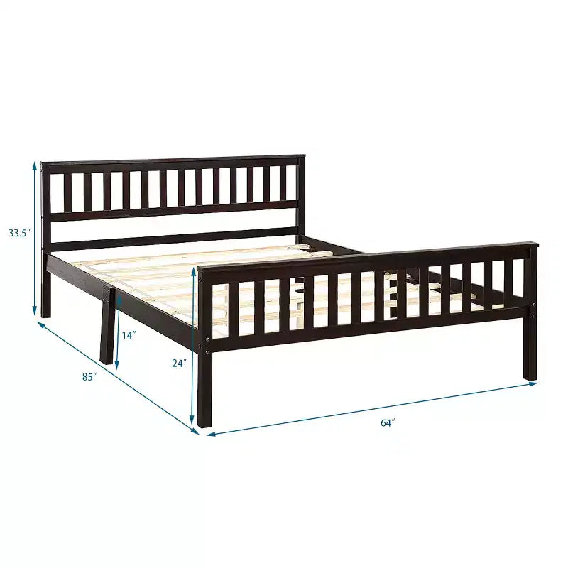 Costway Wood Bed Frame Wooden Slat Support Platform w/ Headboard Queen Size