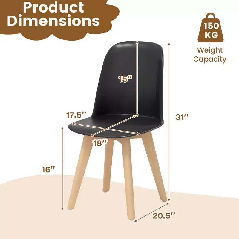 Costway Modern Dining Chairs Set of 2 Armless Kitchen Chairs 330 LBS Load Capacity