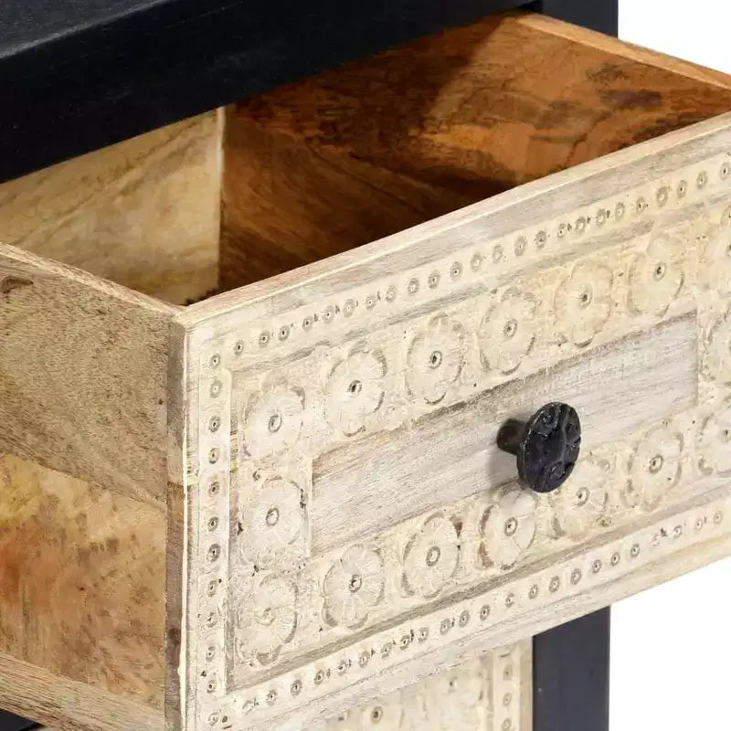 vidaXL Hand Carved Bedside Cabinet Gray 15.7x11.8x19.7 Solid Mango Wood