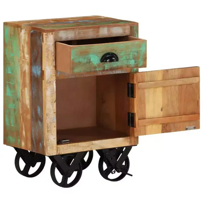 vidaXL Bedside Cabinet with Wheels 15.7x11.8x22.4 Solid Reclaimed Wood
