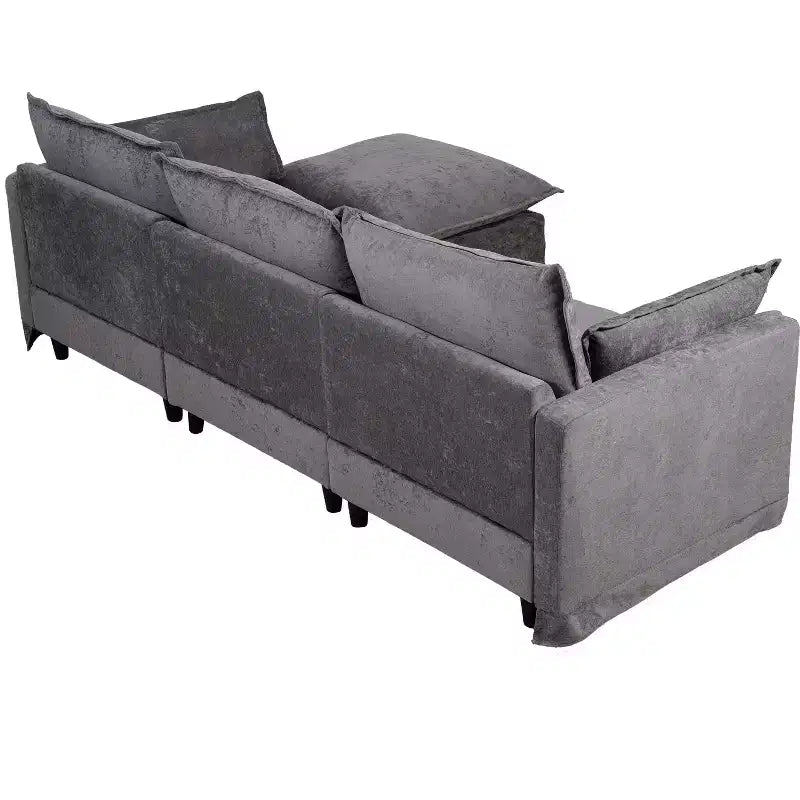 GDFStudio Sewell Modern L-Shaped Faux Linen 4-Seater Sofa with Movable Ottoman