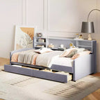Bellemave Twin Size Daybed Frame with 2 Storage Drawers and Side Storage, Velvet Upholstery Twin Bed for Kids and toddlers