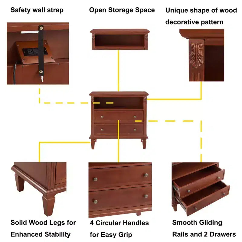Modern End Table with Charging Station, Wooden Nightstand with Storage, Small Coffee Table, Sofa Side Table for Living Room Bedroom