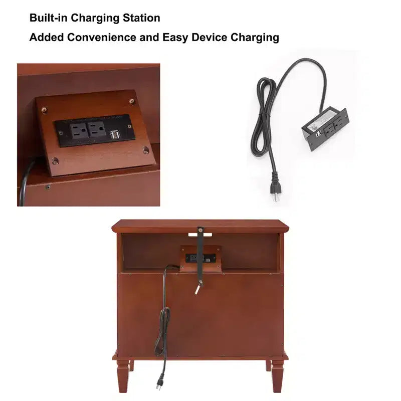 Modern End Table with Charging Station, Wooden Nightstand with Storage, Small Coffee Table, Sofa Side Table for Living Room Bedroom