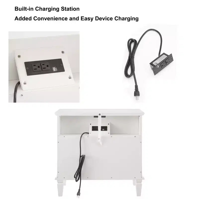 Modern End Table with Charging Station, Wooden Nightstand with Storage, Small Coffee Table, Sofa Side Table for Living Room Bedroom