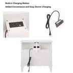 Modern End Table with Charging Station, Wooden Nightstand with Storage, Small Coffee Table, Sofa Side Table for Living Room Bedroom