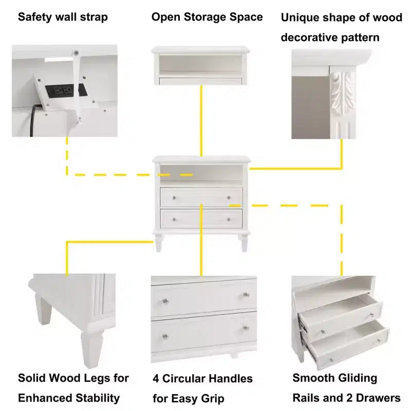 Modern End Table with Charging Station, Wooden Nightstand with Storage, Small Coffee Table, Sofa Side Table for Living Room Bedroom