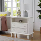 Modern End Table with Charging Station, Wooden Nightstand with Storage, Small Coffee Table, Sofa Side Table for Living Room Bedroom