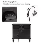 Modern End Table with Charging Station, Wooden Nightstand with Storage, Small Coffee Table, Sofa Side Table for Living Room Bedroom