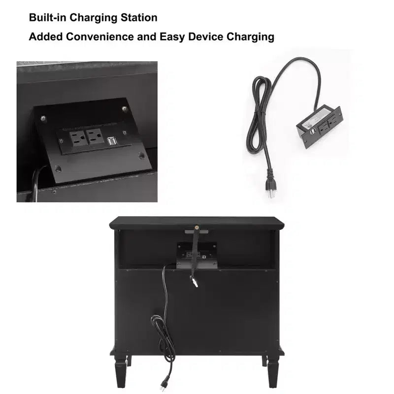 Modern End Table with Charging Station, Wooden Nightstand with Storage, Small Coffee Table, Sofa Side Table for Living Room Bedroom