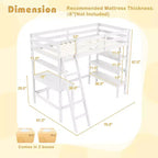 Costway Twin Size Solid Wood Loft Bed w/ Desk & Bookshelves Ladder & Guardrails