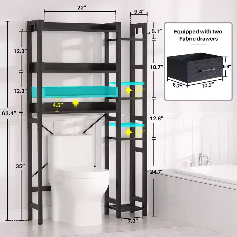 Besiost Over Toilet Storage Shelves with Fabric Drawers, Freestanding Bathroom Organizer
