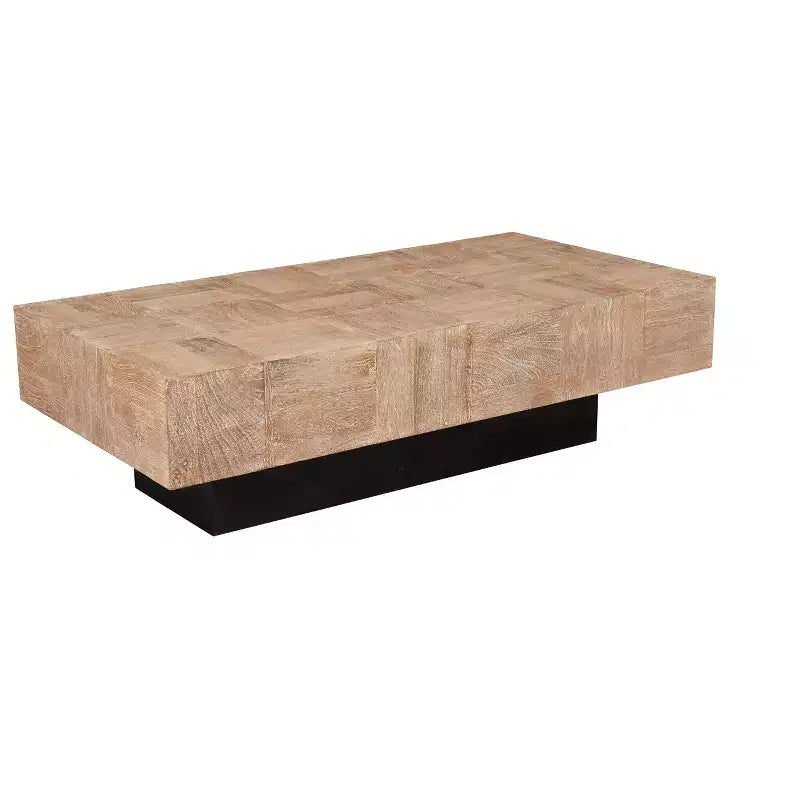 59 Natural and Black Solid Wood Block Coffee Table