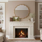 Whisen 36 Wavy Round Decorative Mirror, Solid Wood Frame, Entryway
