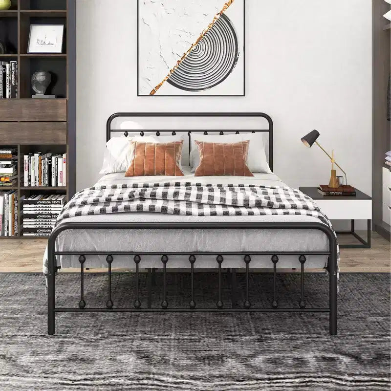 GDFStudio Bronte Modern Metal Platform Bed Frame with Headboard, Footboard and Under Bed Storage