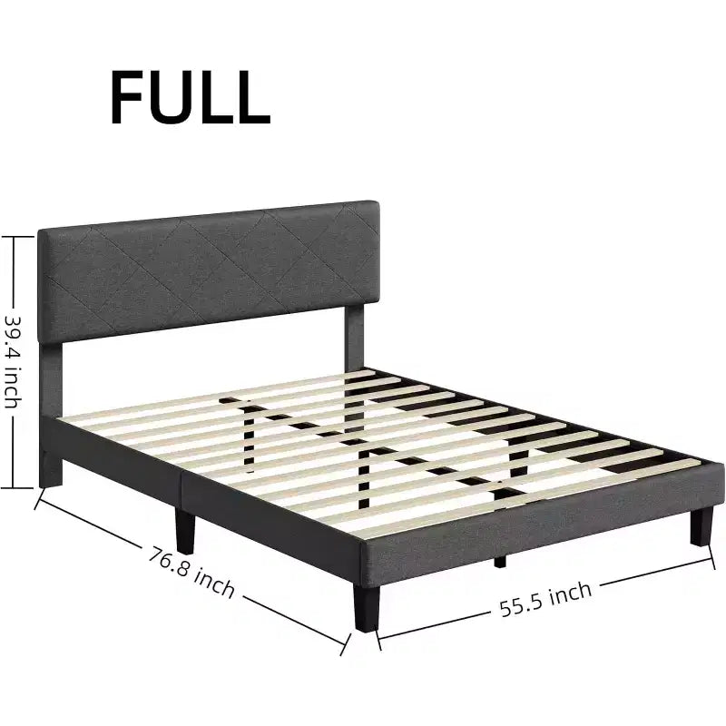 Bed Frame with Upholstered Headboard,Platform Bed Frame with Wooden Slat Support, Easy Assembly Platform Bed, No Box Spring Needed Noise Free
