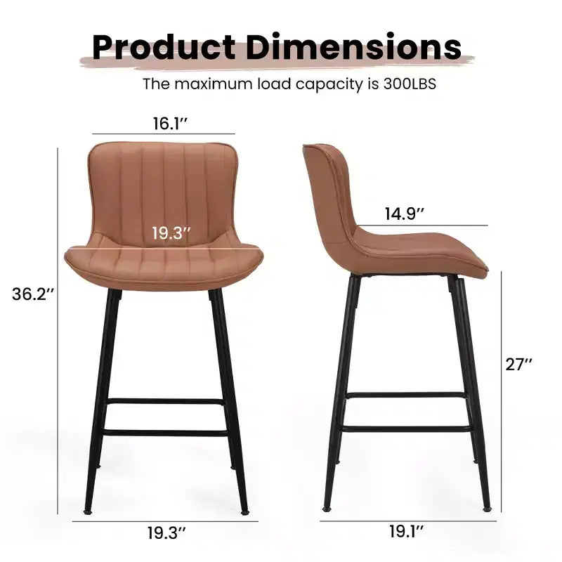TUYOHW PU Leather Counter Height Bar Stools Set of 2,Swivel Bar Chairs with Ergonomic Seat,Dining Room Chairs for Kitchen Island,Office,Bar