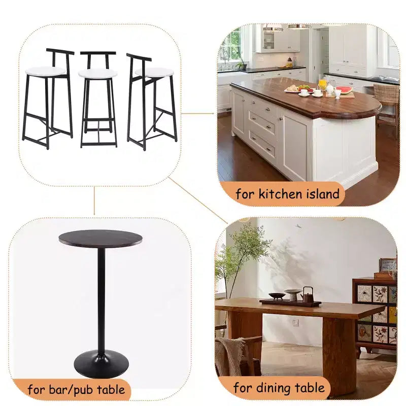 TUYOHW Counter Height Bar Stools Set of 3,Bar Chairs with Ergonomic Backrest & Steel Base,Armless Chairs for Kitchen Island,Home Bar,Dining Room