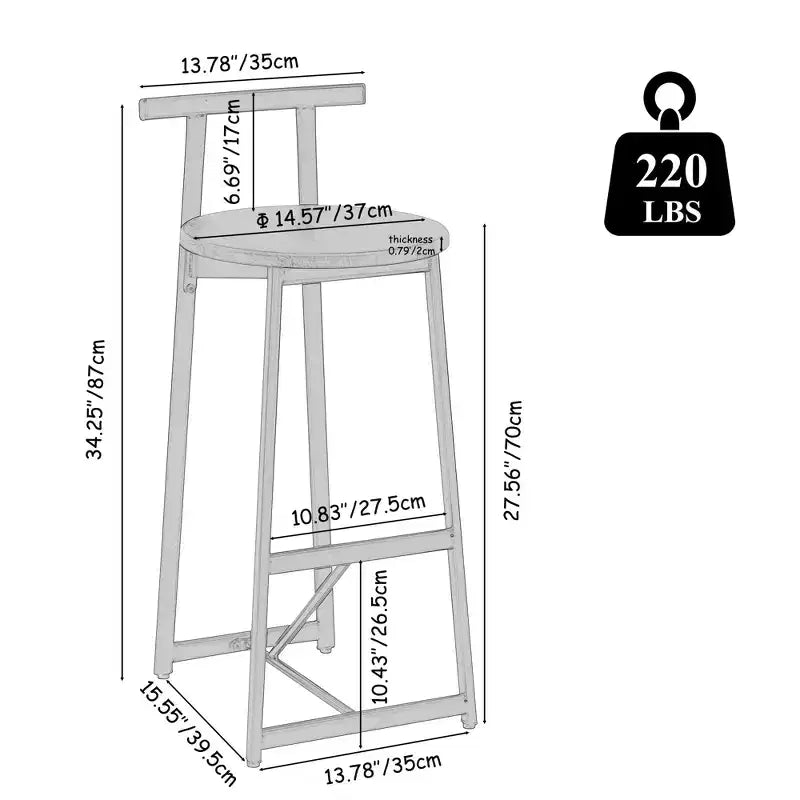 TUYOHW Counter Height Bar Stools Set of 3,Bar Chairs with Ergonomic Backrest & Steel Base,Armless Chairs for Kitchen Island,Home Bar,Dining Room