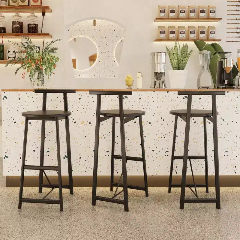 TUYOHW Counter Height Bar Stools Set of 3,Bar Chairs with Ergonomic Backrest & Steel Base,Armless Chairs for Kitchen Island,Home Bar,Dining Room