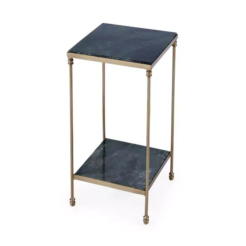 HomeRoots 24 Green and Gold Marble and Iron Square End Table With Shelf