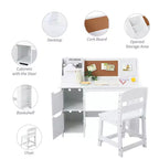 Desk and Chair Set with Storage Cabinets, Bulletin Board, Bookshelf, Side Shelves, Ideal Study & Art Table for Kids Ages 3-8, Spacious Storage