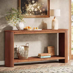 Lantine 63 Long Solid Wood Console Table, Farmhouse 2-Tier Narrow Sofa Entryway Table for Living Room, Hallway, Easy Assembly