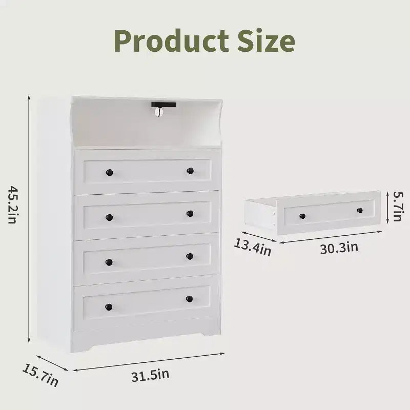4 Drawer Wooden Dressers for Bedroom, Modern Nightstand for Bedside, Wood Chest of Drawers Storage Organizer for Living Room, Hallway, Closet