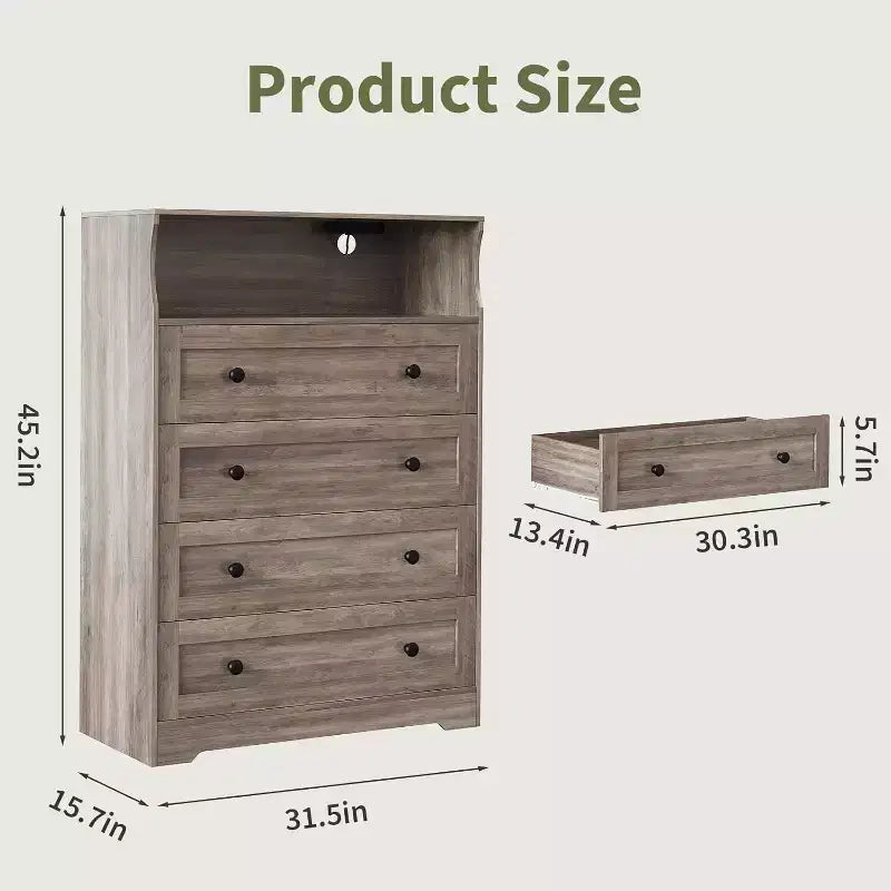 4 Drawer Wooden Dressers for Bedroom, Modern Nightstand for Bedside, Wood Chest of Drawers Storage Organizer for Living Room, Hallway, Closet