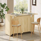 53 Kitchen Island With Drop Leaf, Rolling Kitchen Island Table on Wheels, Tilt Out Trash Can Cabinet with Drawers, Spice Rack for Living Room