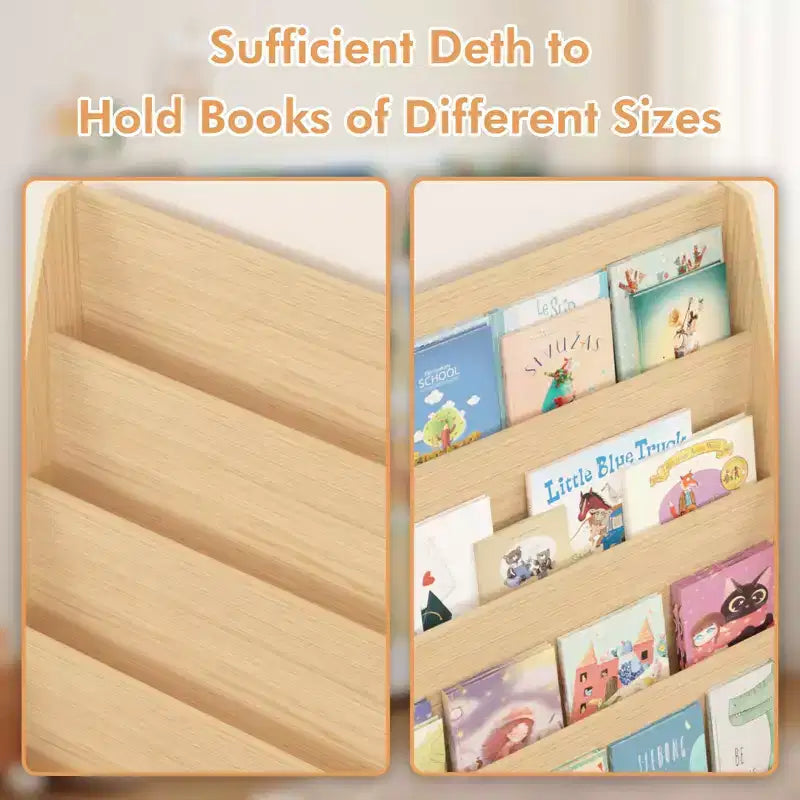 TUYOHW 4-Tier Kids Open Bookshelf,Toddler Book Display Bookcase with Safe Rounded Edges,Toy & Book Storage for Bedroom,Playroom and Nursery