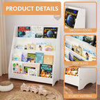 TUYOHW 4-Tier Kids Open Bookshelf,Toddler Book Display Bookcase with Safe Rounded Edges,Toy & Book Storage for Bedroom,Playroom and Nursery
