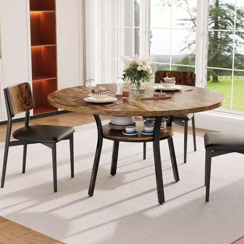 COZONY 47 Round Dining Table for 4-6, Space-Saving Kitchen Table with Metal Frame, Modern Circle Dining Room Table for Small Spaces (Table Only)