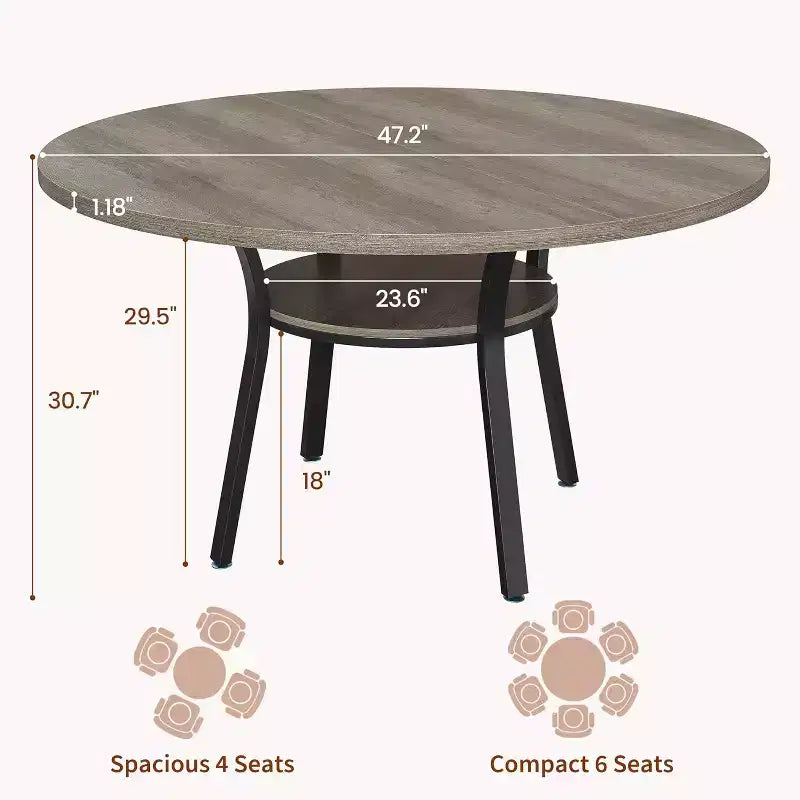 COZONY 47 Round Dining Table for 4-6, Space-Saving Kitchen Table with Metal Frame, Modern Circle Dining Room Table for Small Spaces (Table Only)