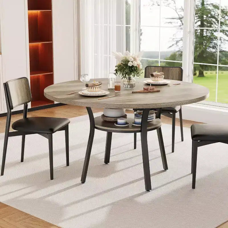 COZONY 47 Round Dining Table for 4-6, Space-Saving Kitchen Table with Metal Frame, Modern Circle Dining Room Table for Small Spaces (Table Only)