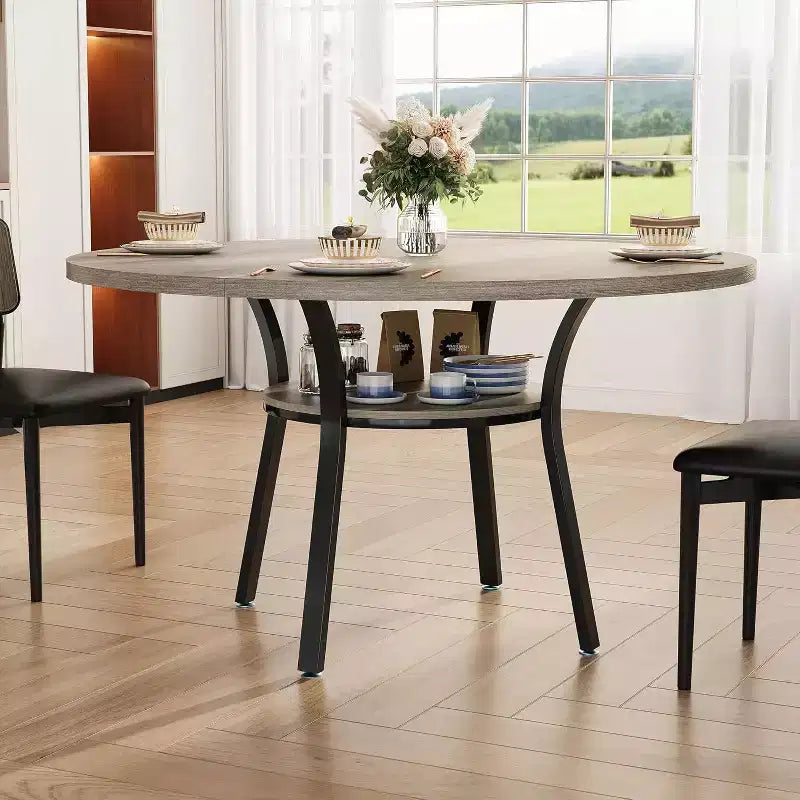 COZONY 47 Round Dining Table for 4-6, Space-Saving Kitchen Table with Metal Frame, Modern Circle Dining Room Table for Small Spaces (Table Only)