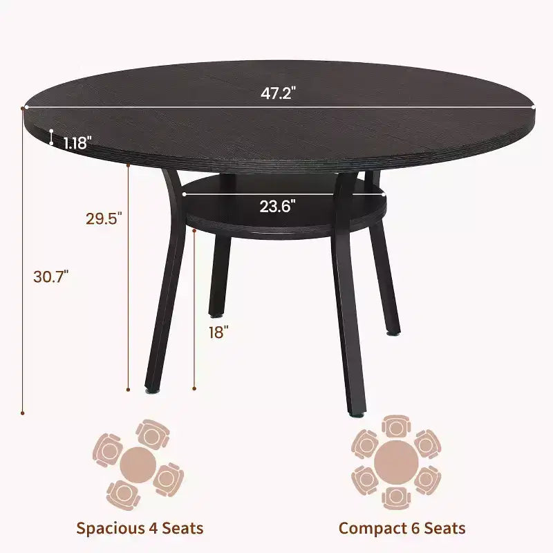 COZONY 47 Round Dining Table for 4-6, Space-Saving Kitchen Table with Metal Frame, Modern Circle Dining Room Table for Small Spaces (Table Only)